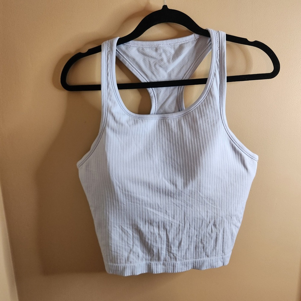 Lululemon Ebb to Street Tank Top Pastel Blue Ribbed Cropped Racerback Size 12